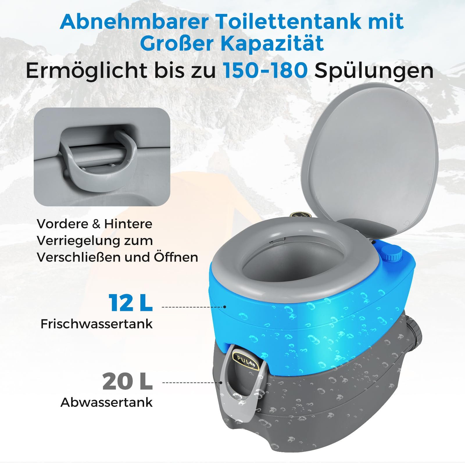 COSTWAY Campingtoilette, (1-St), 32L, abnehmbarem Abwassertank, bis 150kg