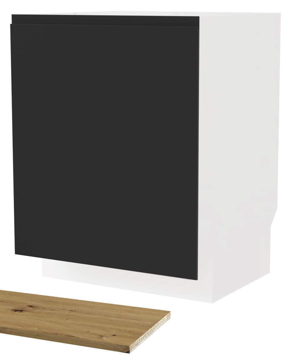 Feldmann-Wohnen Sockelblende Avellino (ZM60, Geschirrspülerfront für vollintegrierte Geschirrspüler, 1 St., moderne Optik, Acrylfronten), 60x1,8x72cm grifflos Eiche Artisan - schwarz Acryl matt (AV-ZM60)