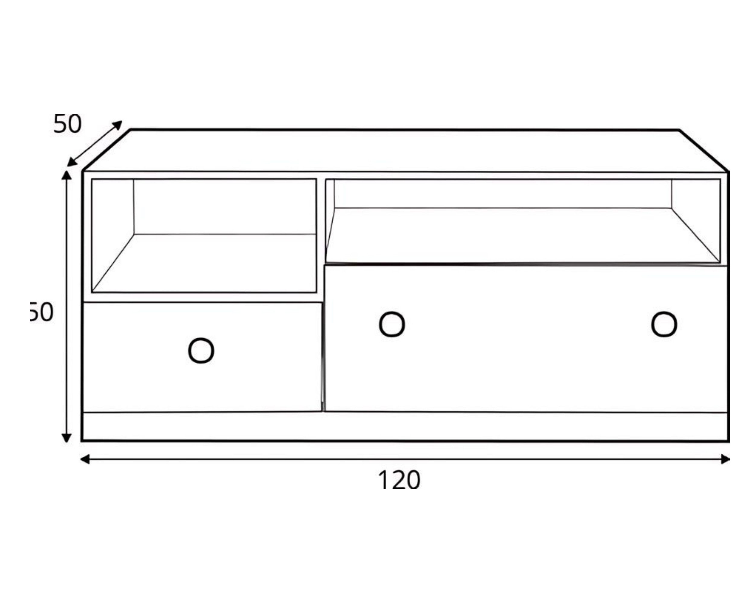Deine Möbel 24 TV-Regal POKO 11 120 / 50 / 50 cm [B/H/T], in Biskuiteiche / Weiß Lux / Grau