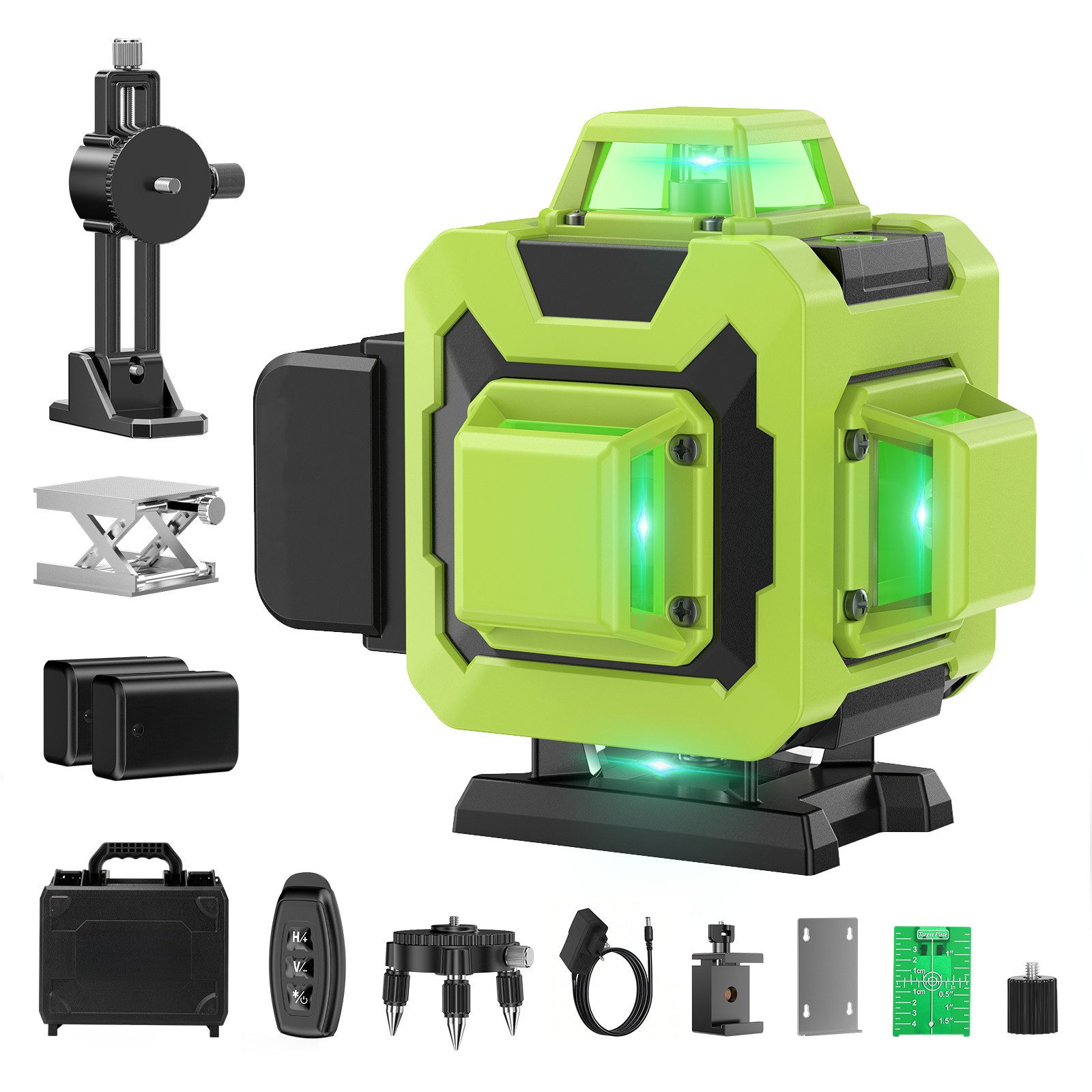 AeroAxis Kreuzlinienlaser Nivellierlaser 4×360° 16Linien, Selbstnivellierend, 4800mAh Akku, IP54, Profi-Baustellenlaser für Fliesen, Deckenmontage & Innenausbau