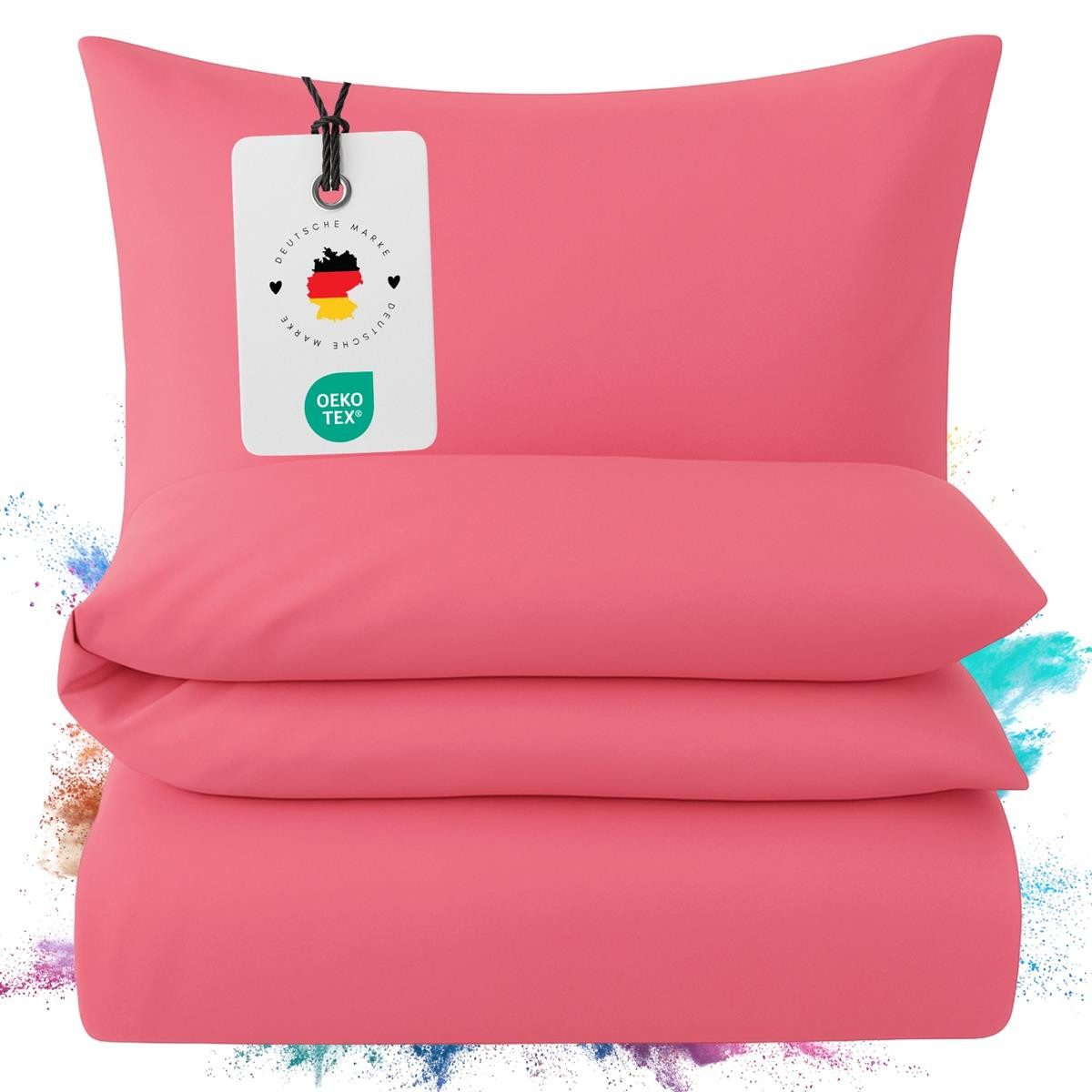 Carpe Sonno Bettwäsche Mako Satin 135 x 200 & 155 x 220 - Baumwolle Reißverschluss Einfarbig, Mako-Satin, 2 teilig, OEKO-TEX Premium Bettbezug 135x200 2 teilig - Pink Uni