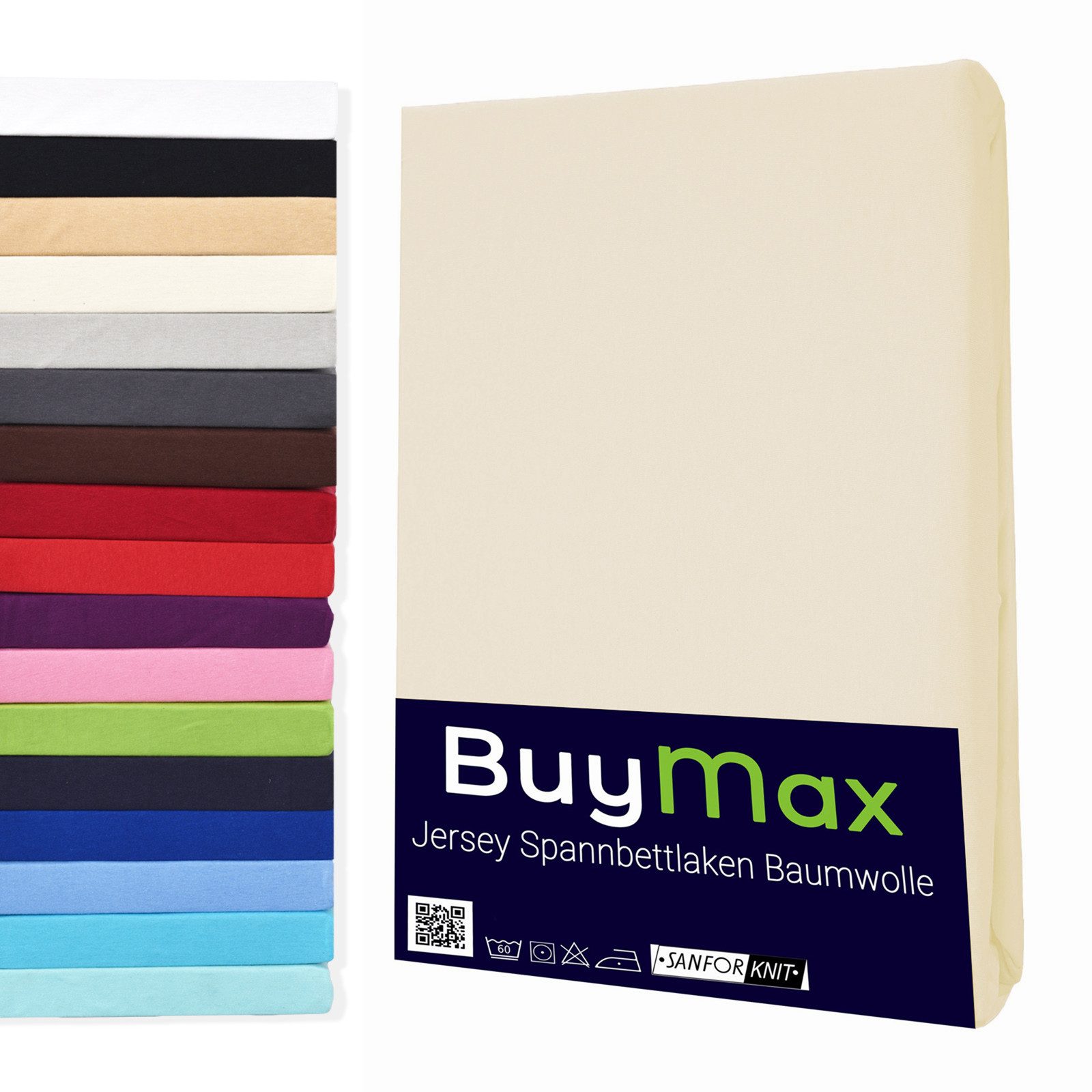 Buymax Spannbettlaken Buymax Jersey aus 100% Baumwolle, Jersey, Gummizug: Rundumgummi, (1 Stück), Pflegeleicht und Atmungsaktiv in Verschiedenen Farben und Größen