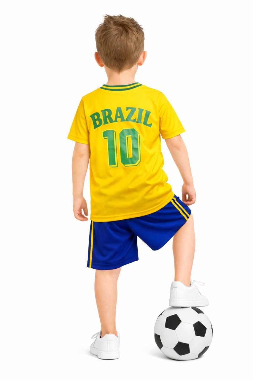 Fashion Boy Fußballtrikot Fussball Fan Set Brasilien, Brazil, Trikot + Shorts, JS293e (Set, T-Shirt + Shorts)
