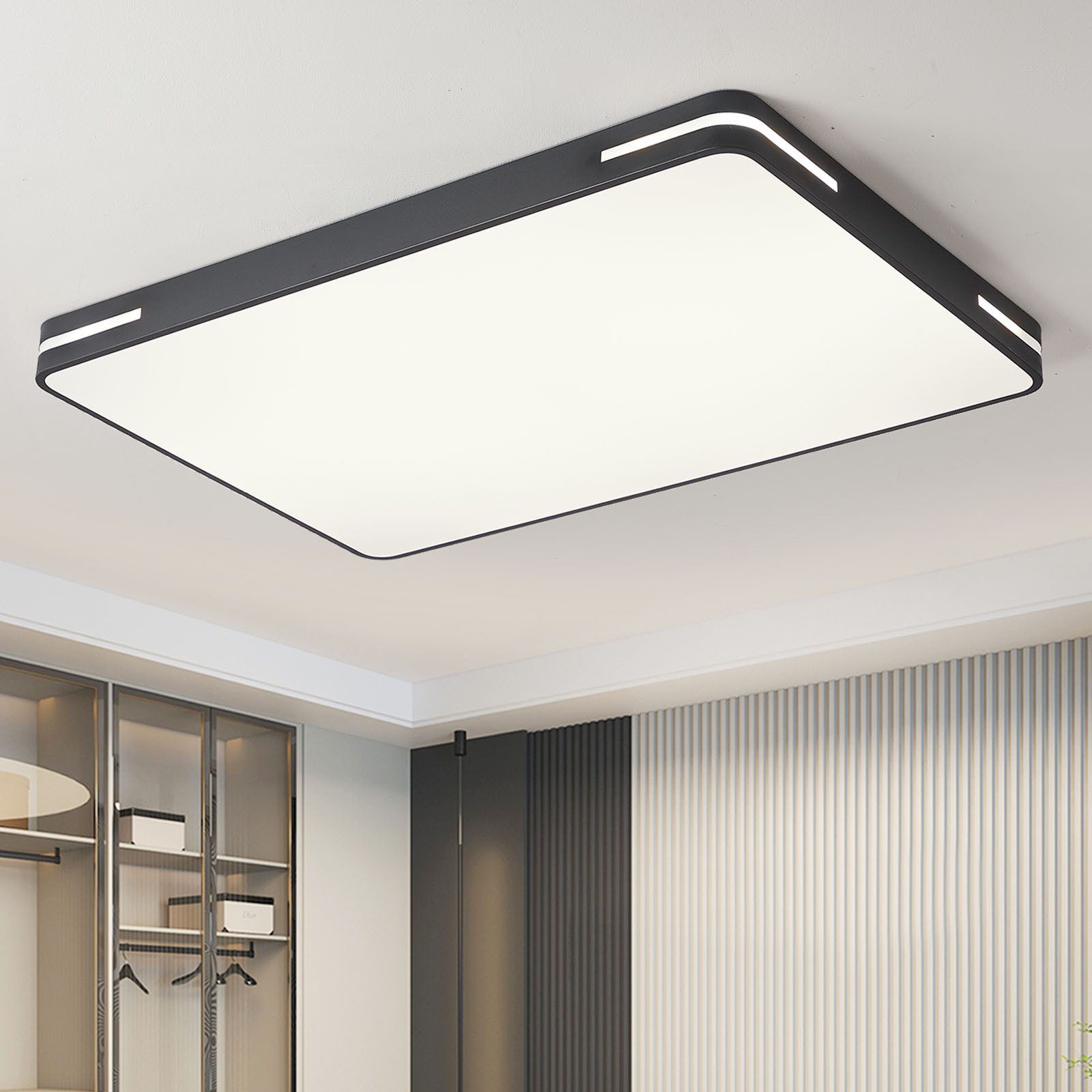 style home LED Deckenleuchte Deckenlampe aus Metall, 192W, LED fest integriert, Warmweiß bis Kaltweiß, für Wohnzimmer Schlafzimmer Büro, 90x60x5 cm,Schwarz