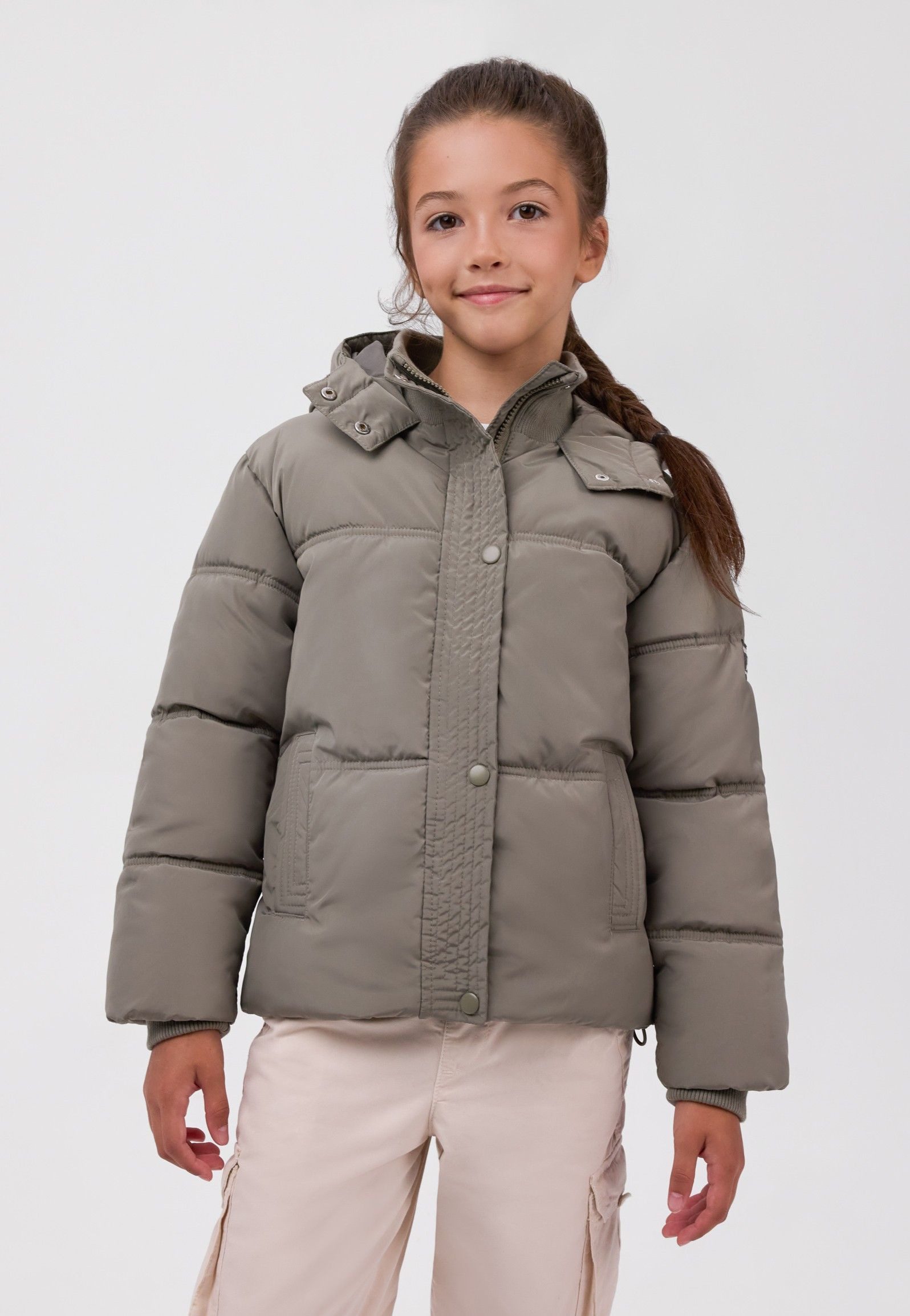 MINOTI Winterjacke für Mädchen, Steppjacke mit abnehmbarer Kapuze, wattiert mit Rippkragen