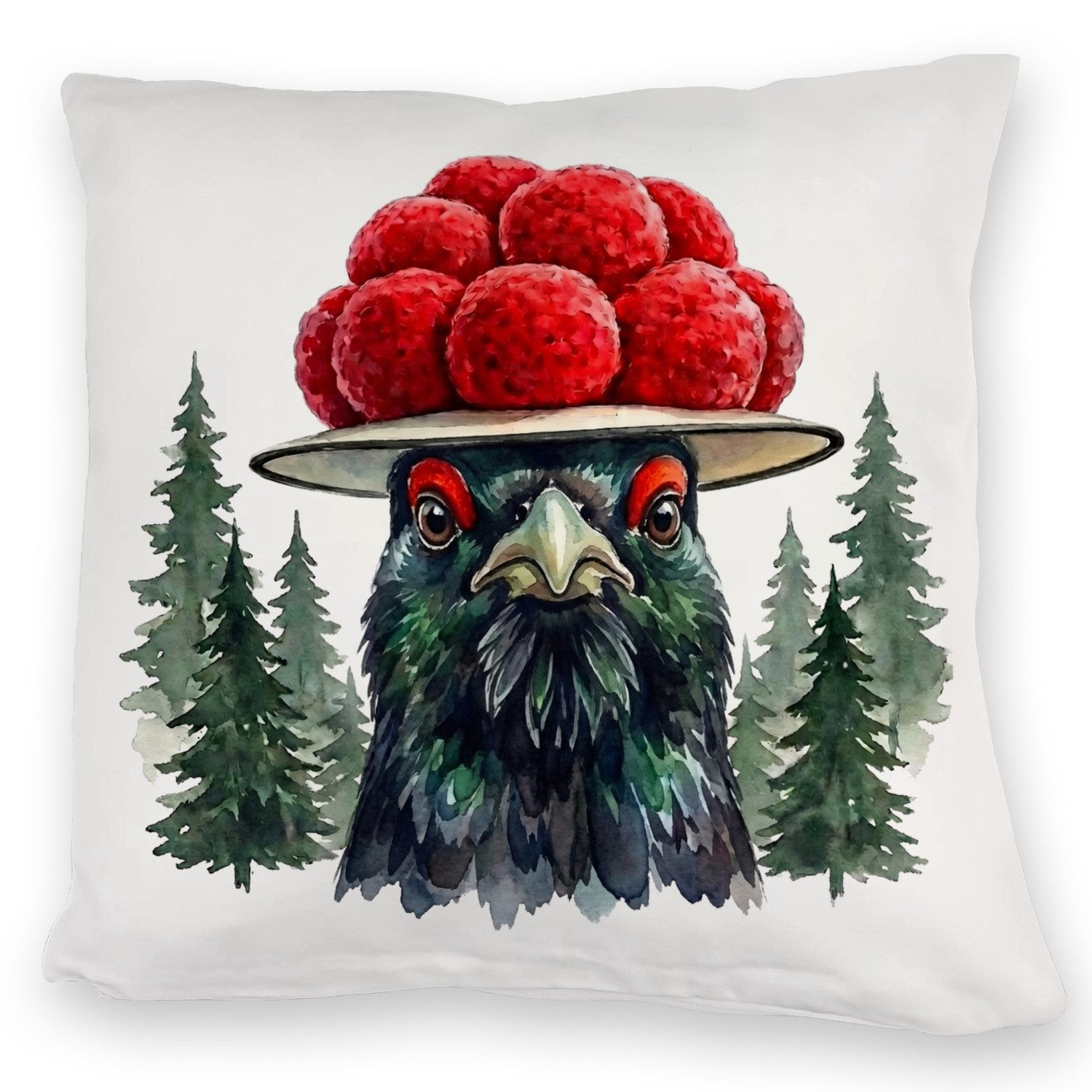 Dekokissen Auerhahn mit Bollenhut Kuschelkissen Schwarzwald Motiv