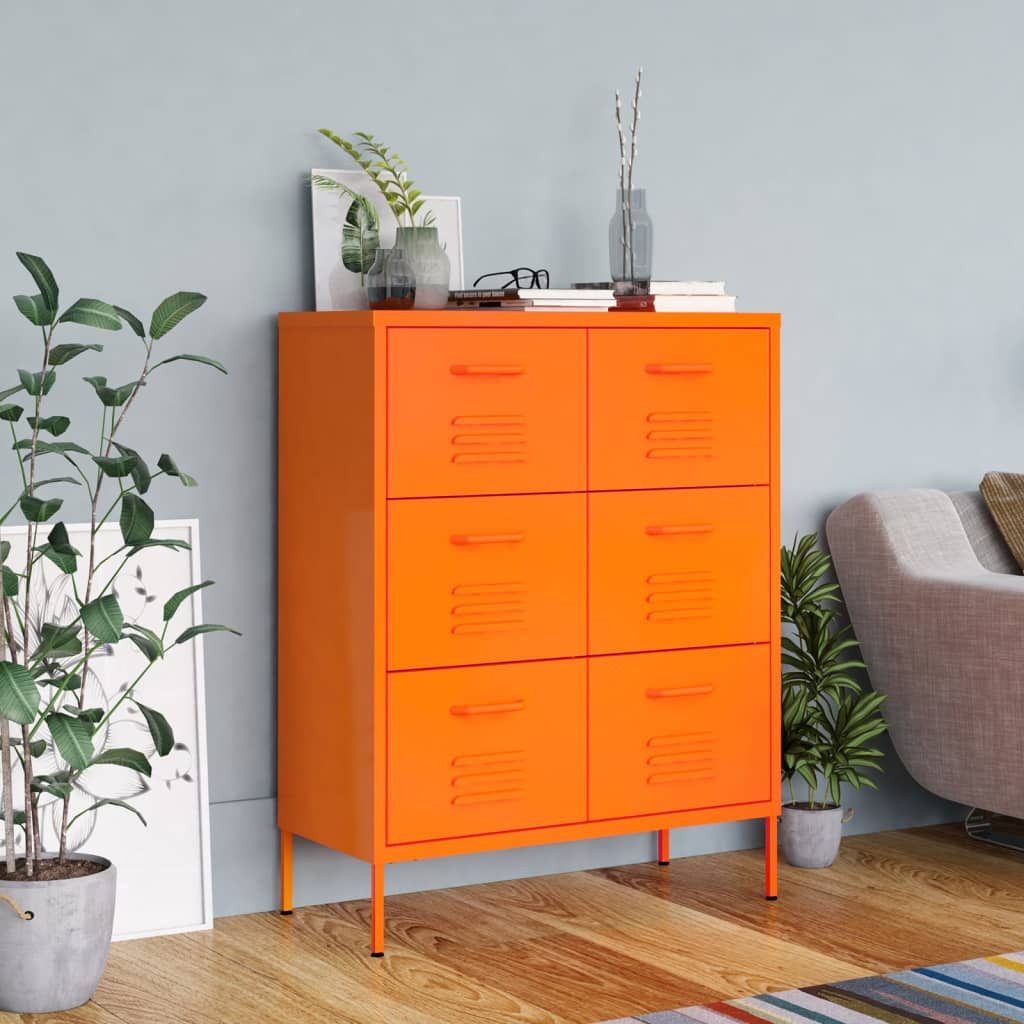 furnicato Kommode Schubladenschrank Stahl 80x35x101,5 cm Orange mit 6 Schubladen (1 St)