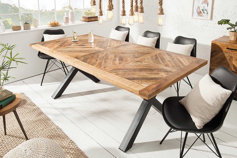 riess-ambiente Esstisch INFINITY HOME 200cm X-Gestell · Massivholz · Industrial natur, · 4cm · Mangoholz Tischplatte