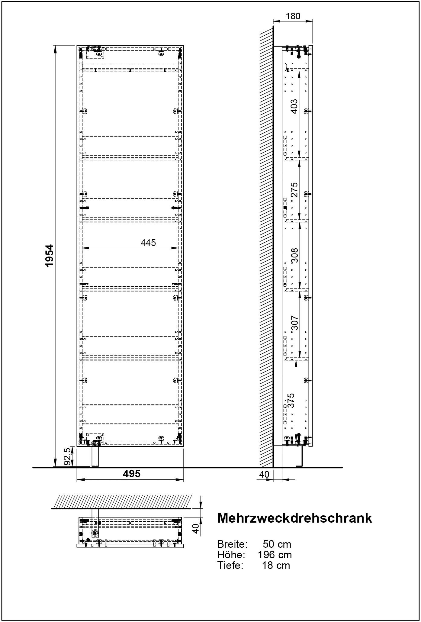 GERMANIA Schuhschrank 1189 (1-St) Drehschrank mit Spiegel, für schmale Flure, hinten offen, Tiefe: 18 cm – Bild 5 von 5