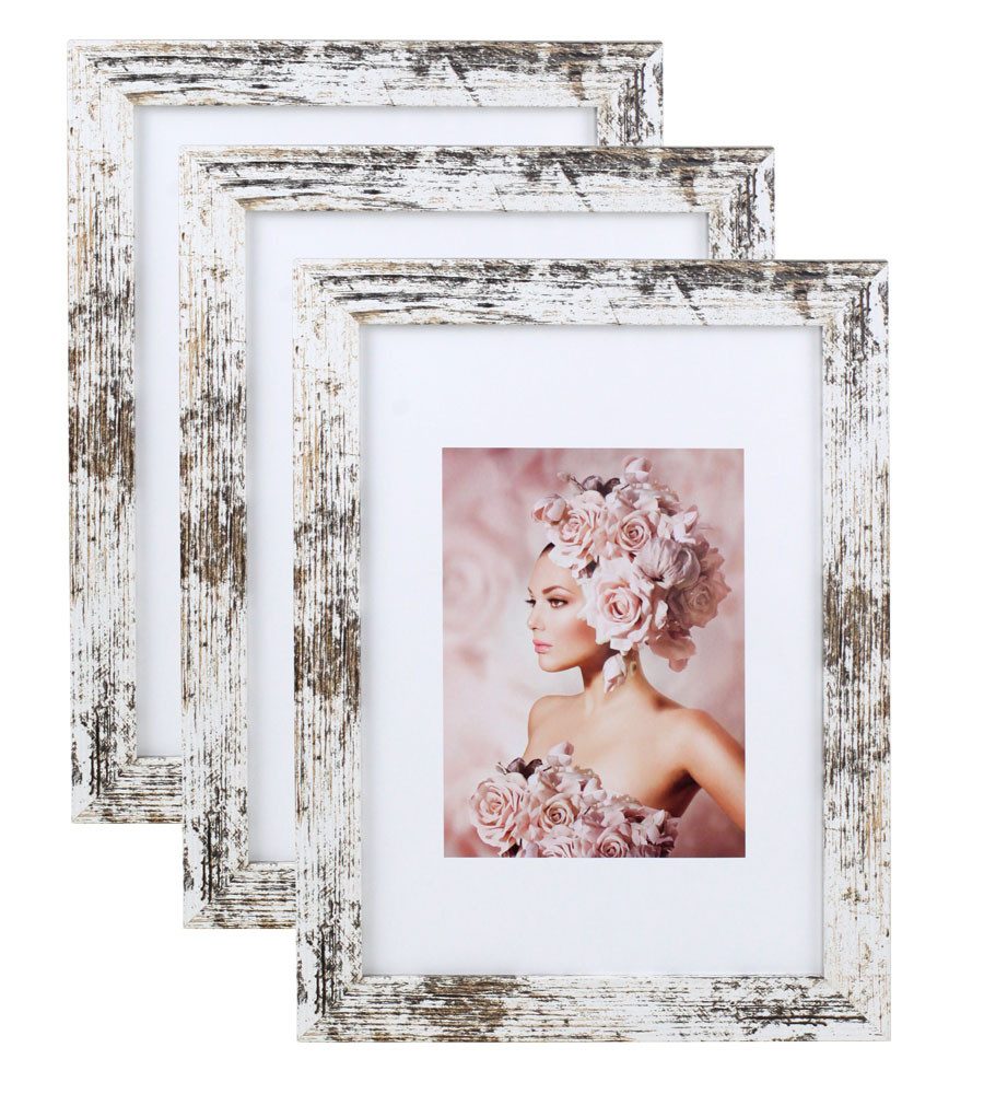 IDEAL TREND Bilderrahmen 3er Pack Holz Bilderrahmen Foto Plexi Rahmen Acryl Collage Wanddeko Po, für 3 Bilder (3 St), MDF Bilderrahmen mit Passepartout und Kunststoffglas