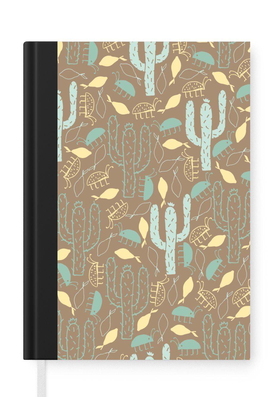 MuchoWow Notizbuch Kaktus - Pastell - Muster, Journal, Merkzettel, Tagebuch, Notizheft, A5, 98 Seiten, Haushaltsbuch