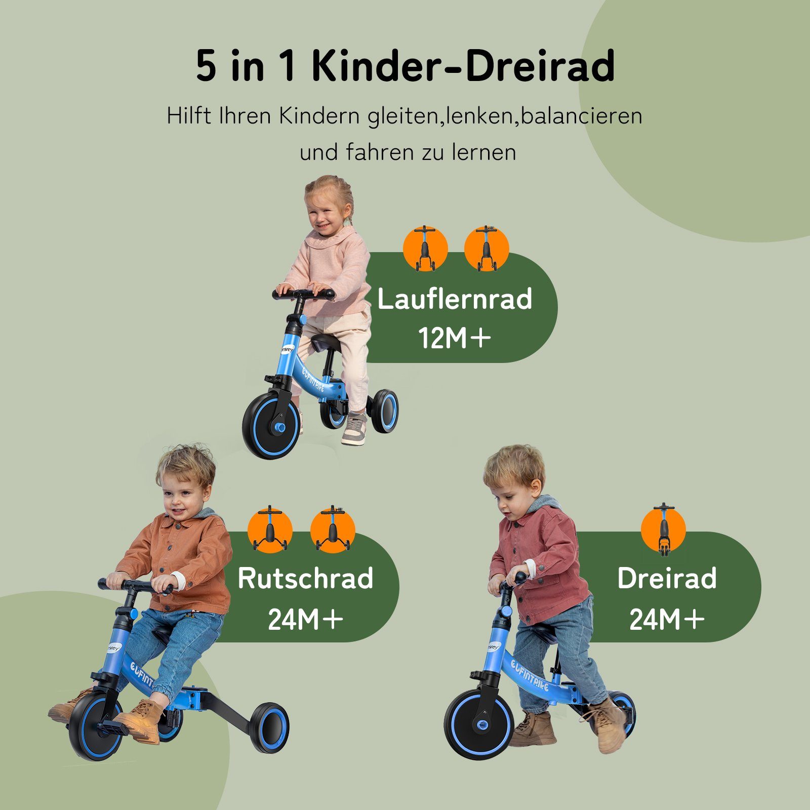 besrey Dreirad Kinderdreirad 5-in-1 Laufrad Lauffahrrad günstig online kaufen