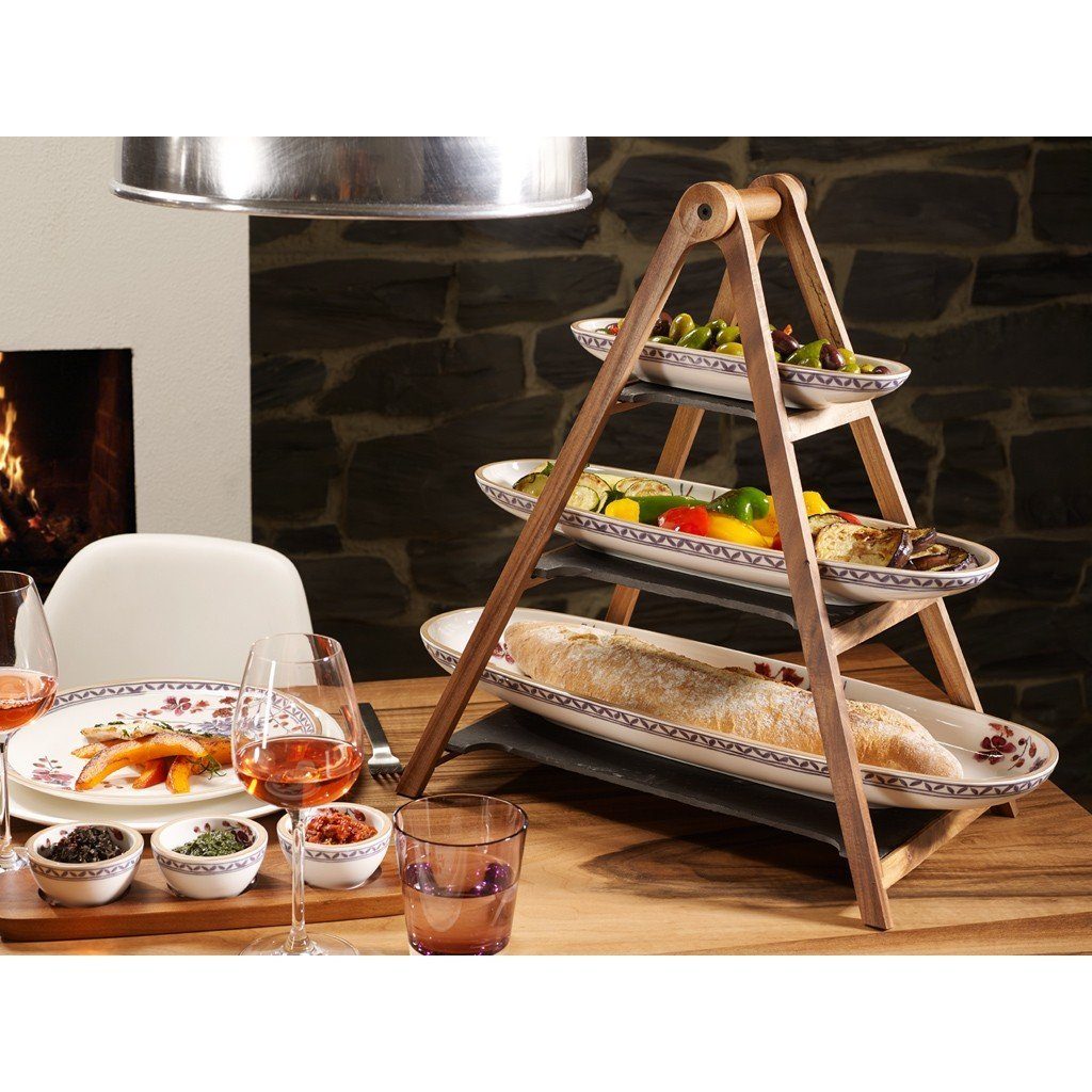 Boch Artesano, Holz, H:54cm B:28cm & Villeroy Anthrazit Etagere Holz