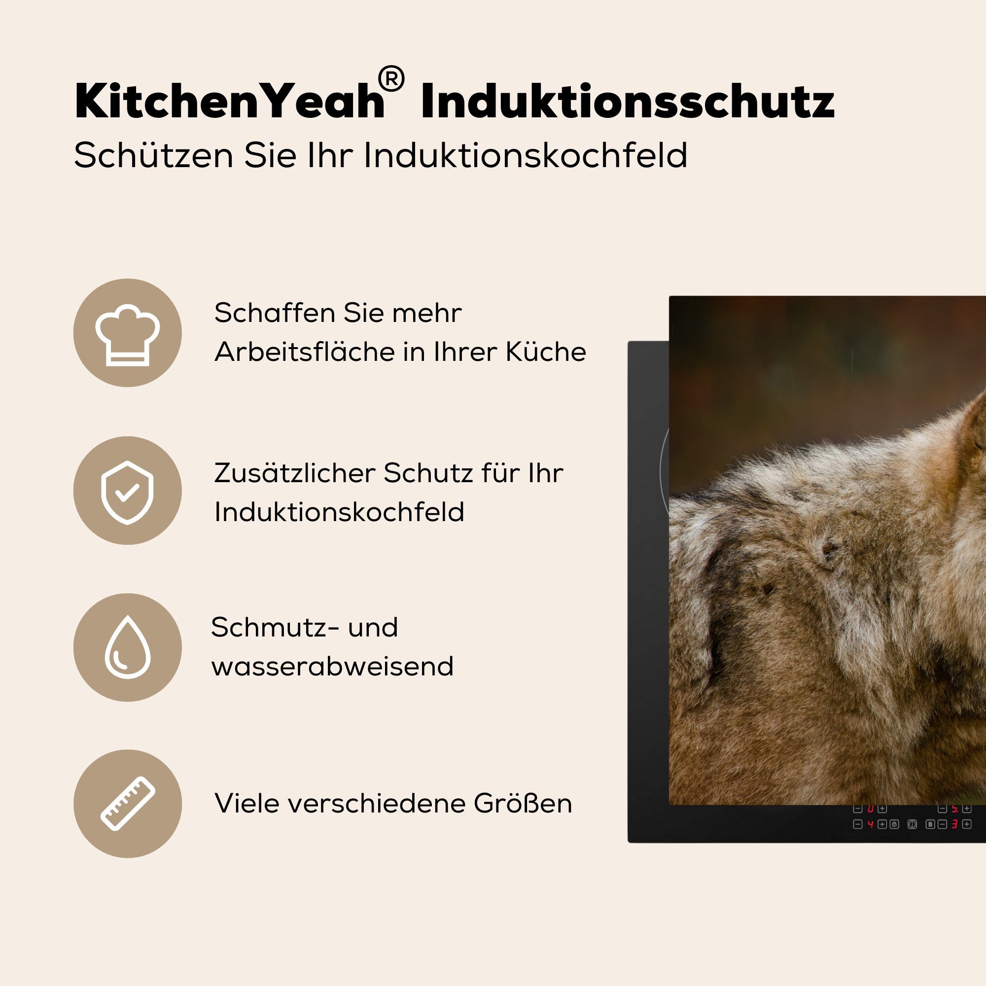 MuchoWow Herdblende-/Abdeckplatte Tiere - Schutz für Raubtiere, Ceranfeldabdeckung 81x52 Vinyl, cm, (1 Induktionskochfeld tlg), küche, Wolf die 