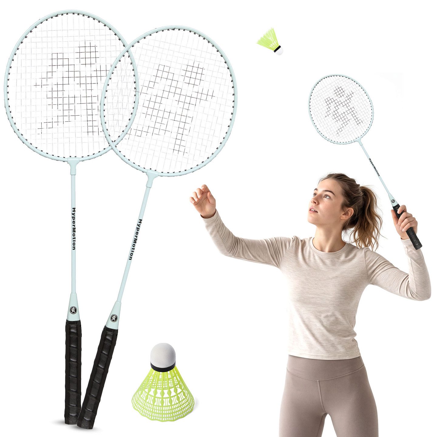 HyperMotion Federballschläger HyperMotion Badminton Set Salbeigrün 2 Schläger Federball