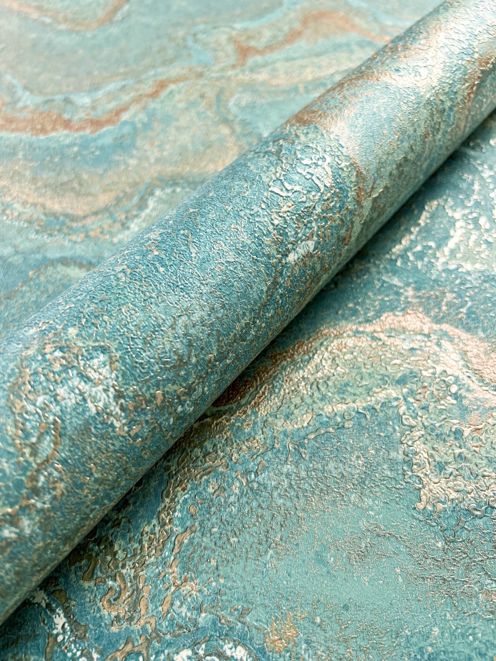 Newroom Vliestapete Dione Turquoise Tapete Marmortapete Marmor,Metallic,Str günstig online kaufen