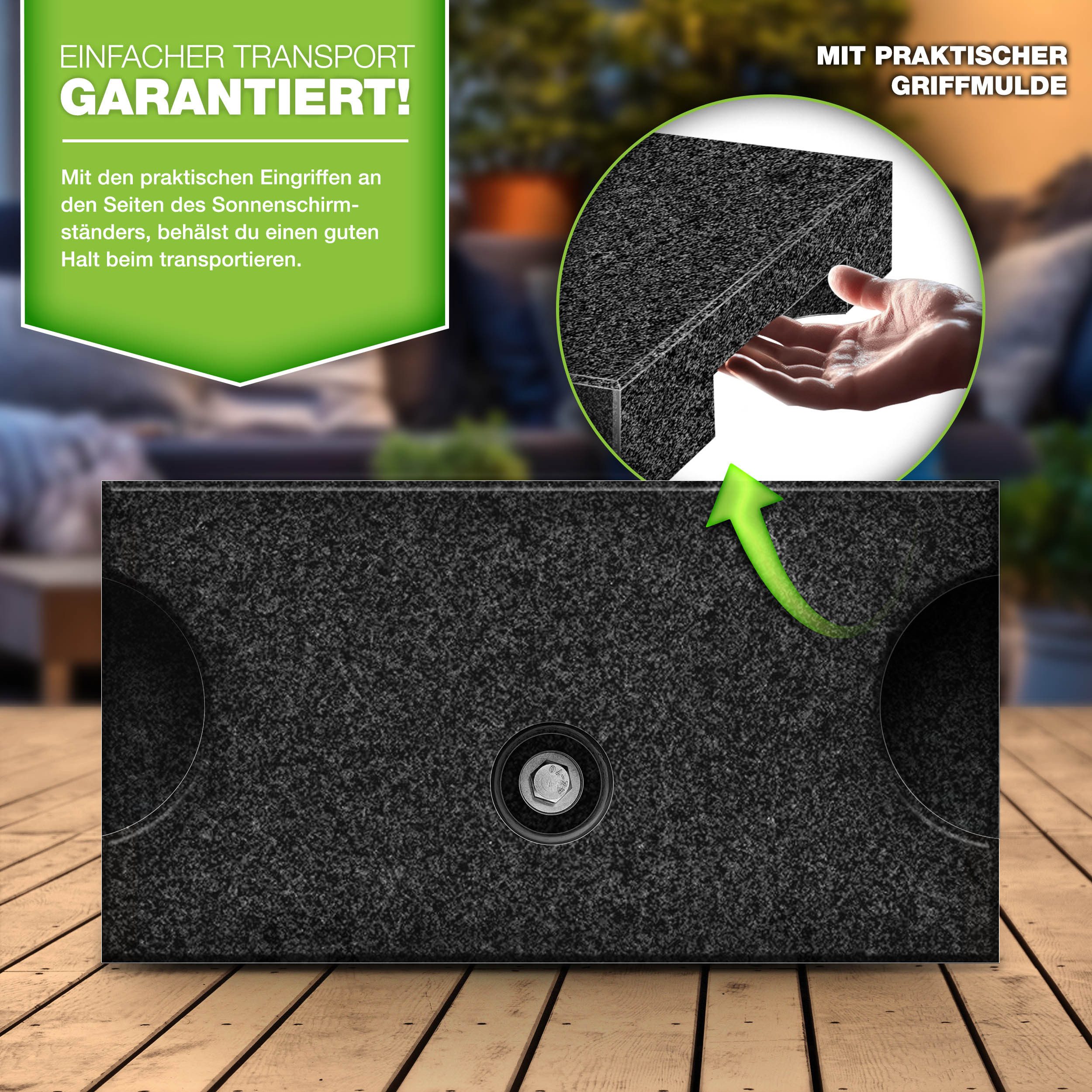 tillvex Sonnenschirm tillvex Granit Sonnenschirmständer, Balkonschirmständer für Schirmstöcke 16-48 mm & 300cm Schirmdurchmesser, Sonnenschirm, Granit Sonnensch – Bild 4 von 5