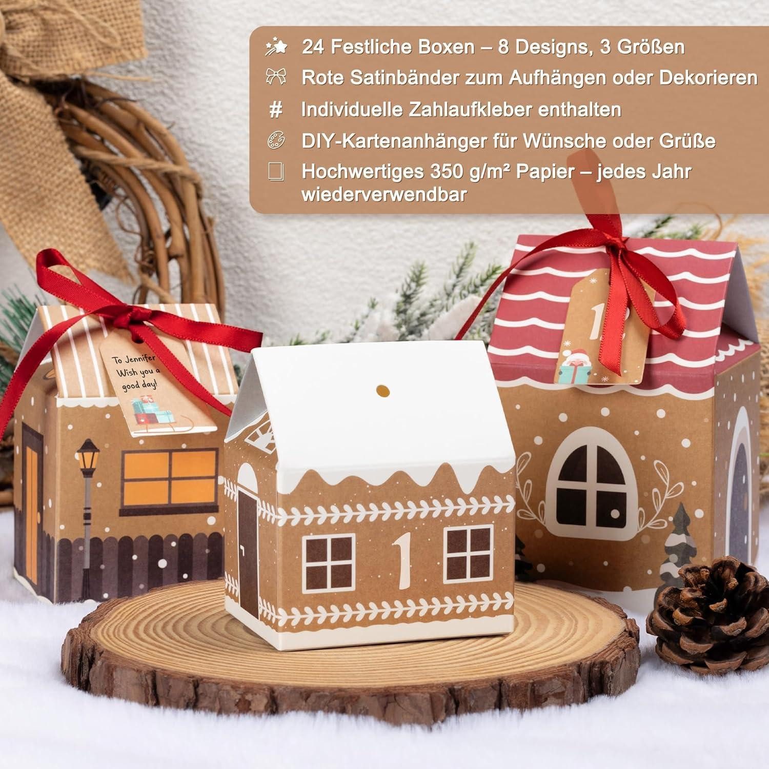 LuxusKollektion DIY-Adventskalender Adventskalender DIY 24 Häuschen mit Zahlenaufklebern wiederverwendbar