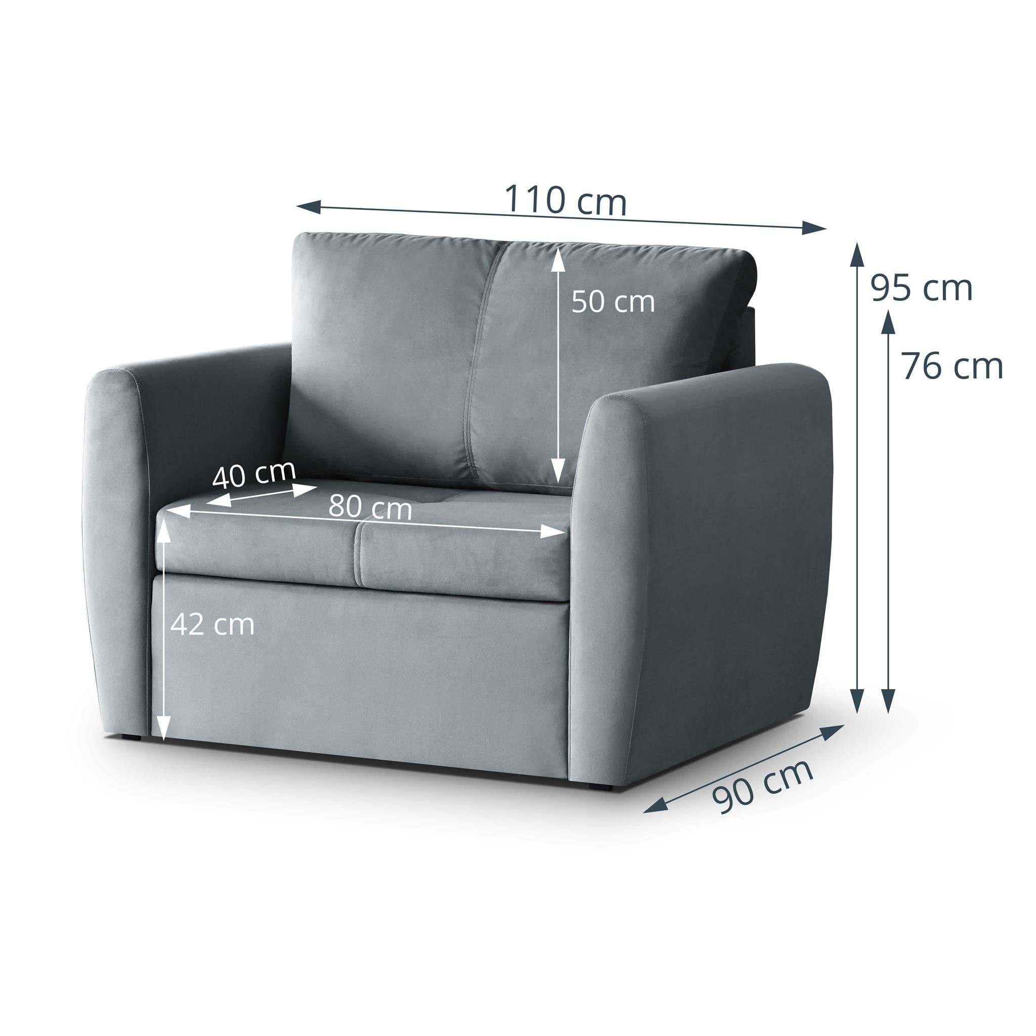 Beautysofa Relaxsessel Kamel (im Bettkasten Sessel 14) und Design), mit Grau (trinity modernes Polstersessel Schlaffunktion, aus Velours