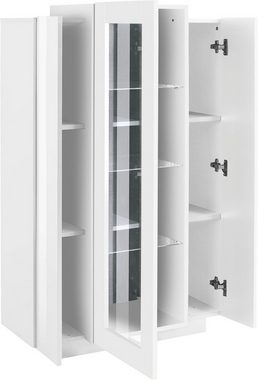 möbelando Standvitrine Corona (BxHxT: 80x120,5x38 cm) in weiß/weiß Hochglanz mit 3 Türen und 4 Einlegeböden