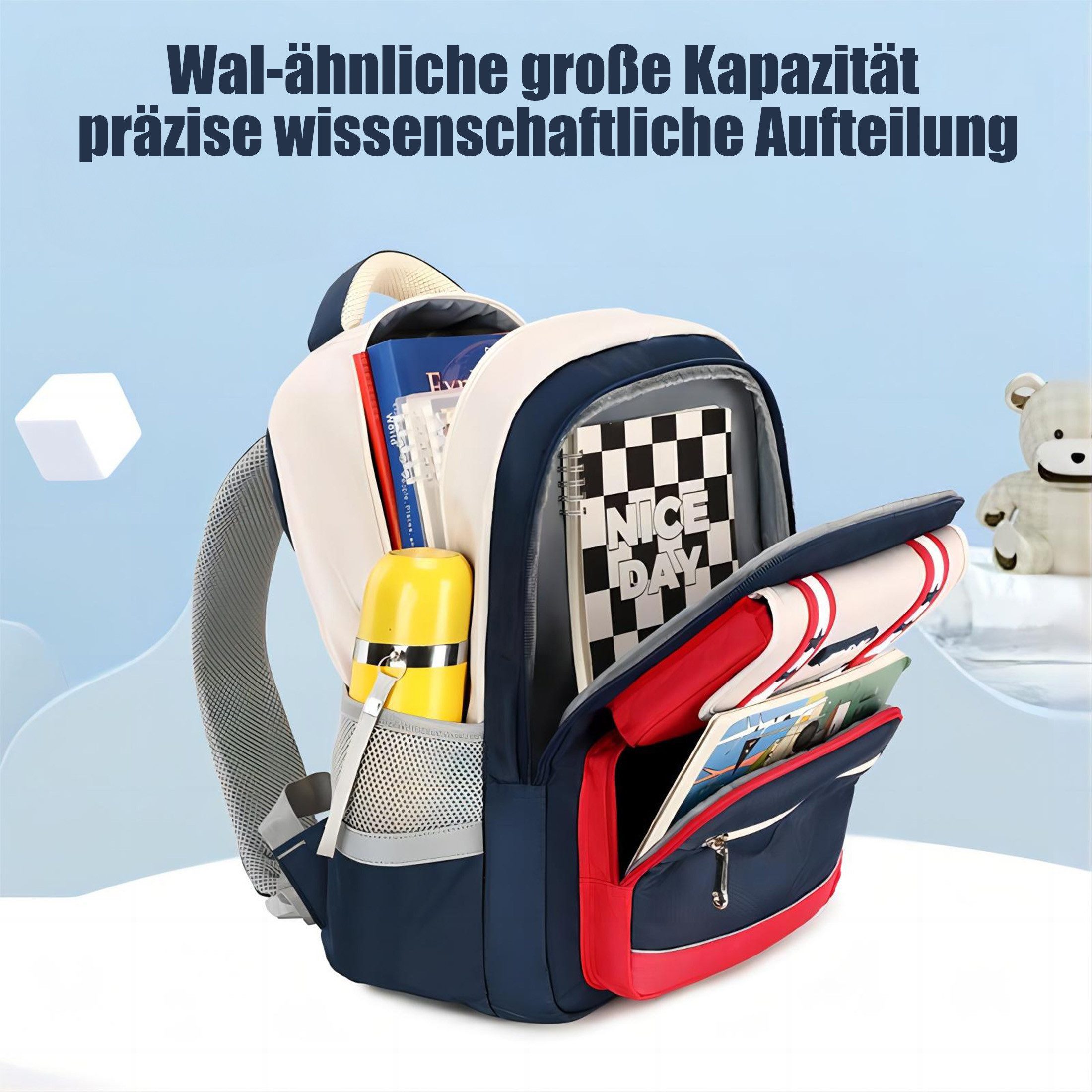 AURIVION Schulrucksack Schulrucksack robust & wasserabweisend, geräumig, bequem für Alltag (Set, 2-tlg., 1 Schulrucksack mit verstellbaren Schulterträgern), Große Kapazität, wasserabweisend, atmungsaktive Schulterträger