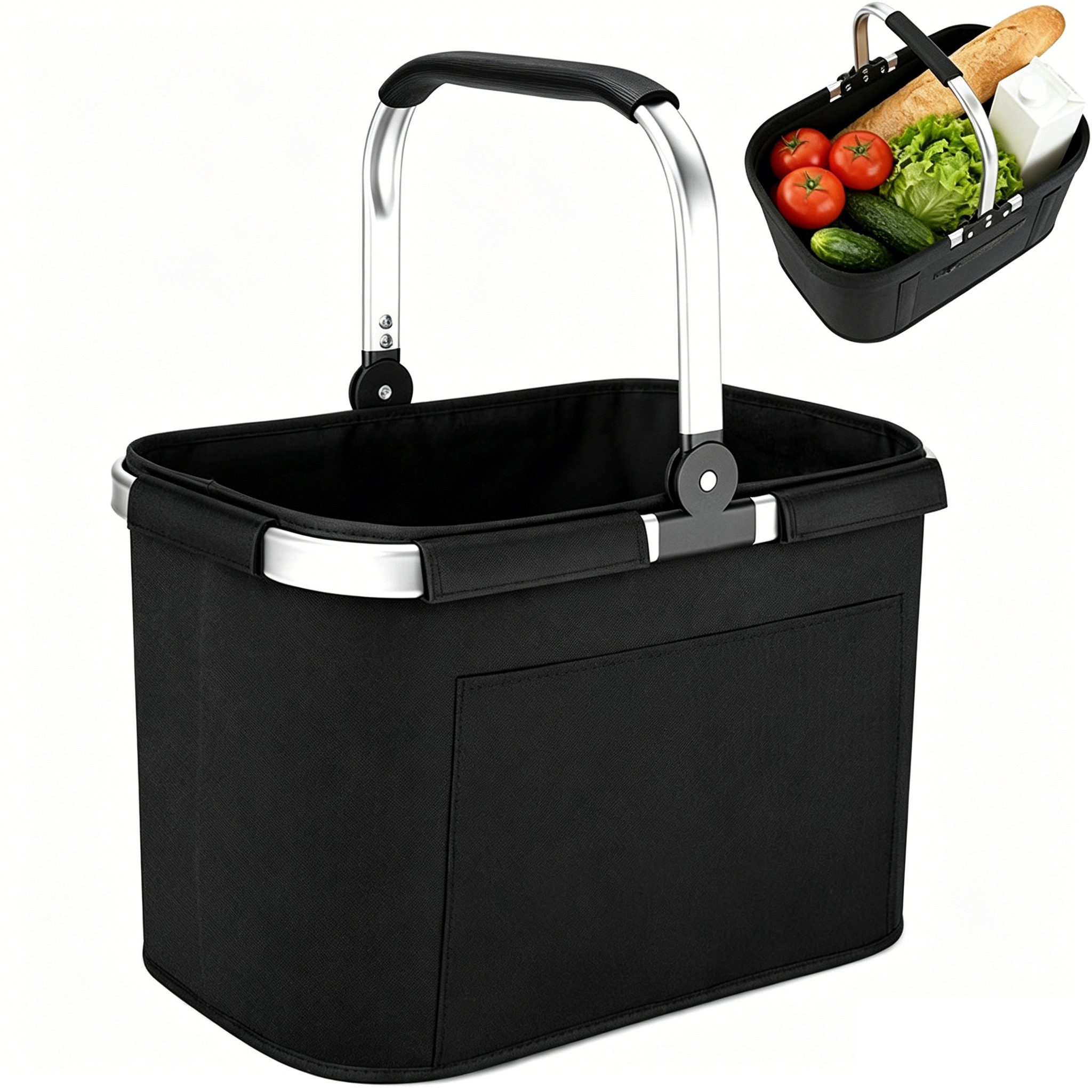 wohnTRAUM24 Picknickkorb Picknickkorb Tragekorb Einkaufskorb Campingkorb Klappkorb mit Griffen, Faltbar Groß Einkaufskorb Picknickkorb mit Alurahmen Stabiler Korb