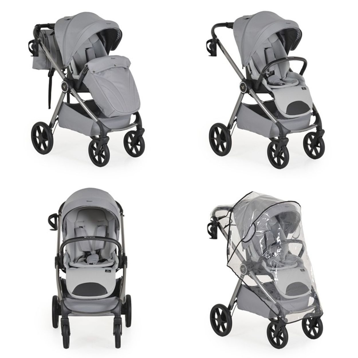 Cangaroo Kombi-Kinderwagen Kombikinderwagen Unique 3 in 1, Babyschale Stoßdämpfer PU-Räder Tasche