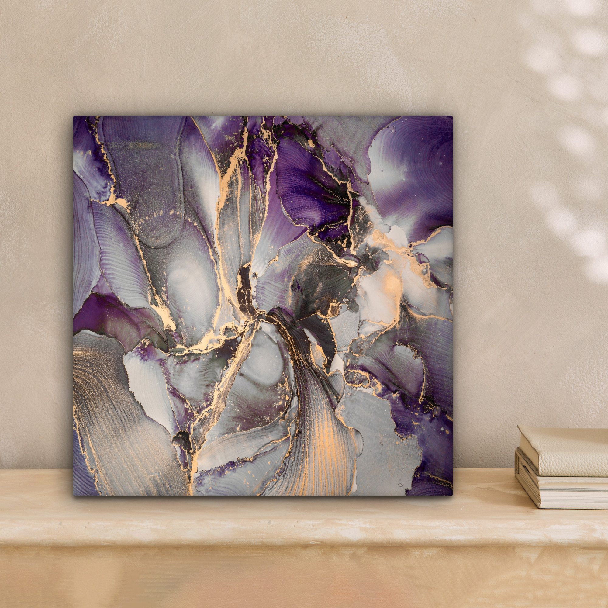 OneMillionCanvasses® Leinwandbild Gold - Lila - Marmor, Fotodruck (1 St), Wandbild, Deko Schlafzimmer Wohnzimmer Flur 20x20 cm