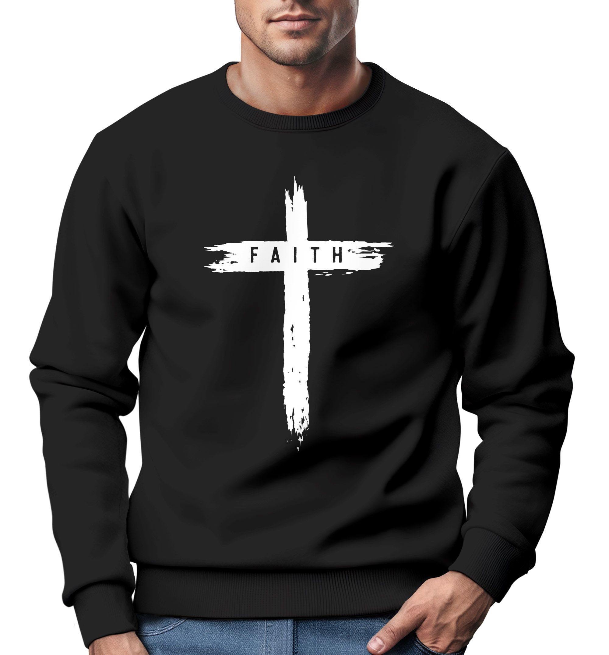 Neverless Sweatshirt Sweatshirt Herren Aufdruck Kreuz Cross Faith Glaube Trend-Motiv