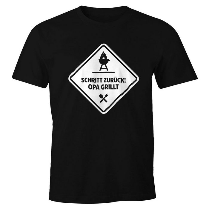 MoonWorks Print-Shirt Schritt zurück - Opa grillt Herren T-Shirt Fun-Shirt Moonworks® mit Print CU10298