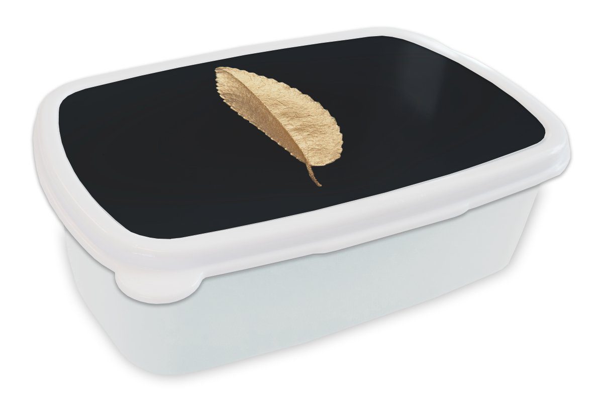 MuchoWow Lunchbox Blätter - Schwarz und Gold - Luxus - Chic - Natur, Kunststoff, (2-tlg), Brotbox für Kinder und Erwachsene, Brotdose, für Jungs und Mädchen weiß | Lunchboxen