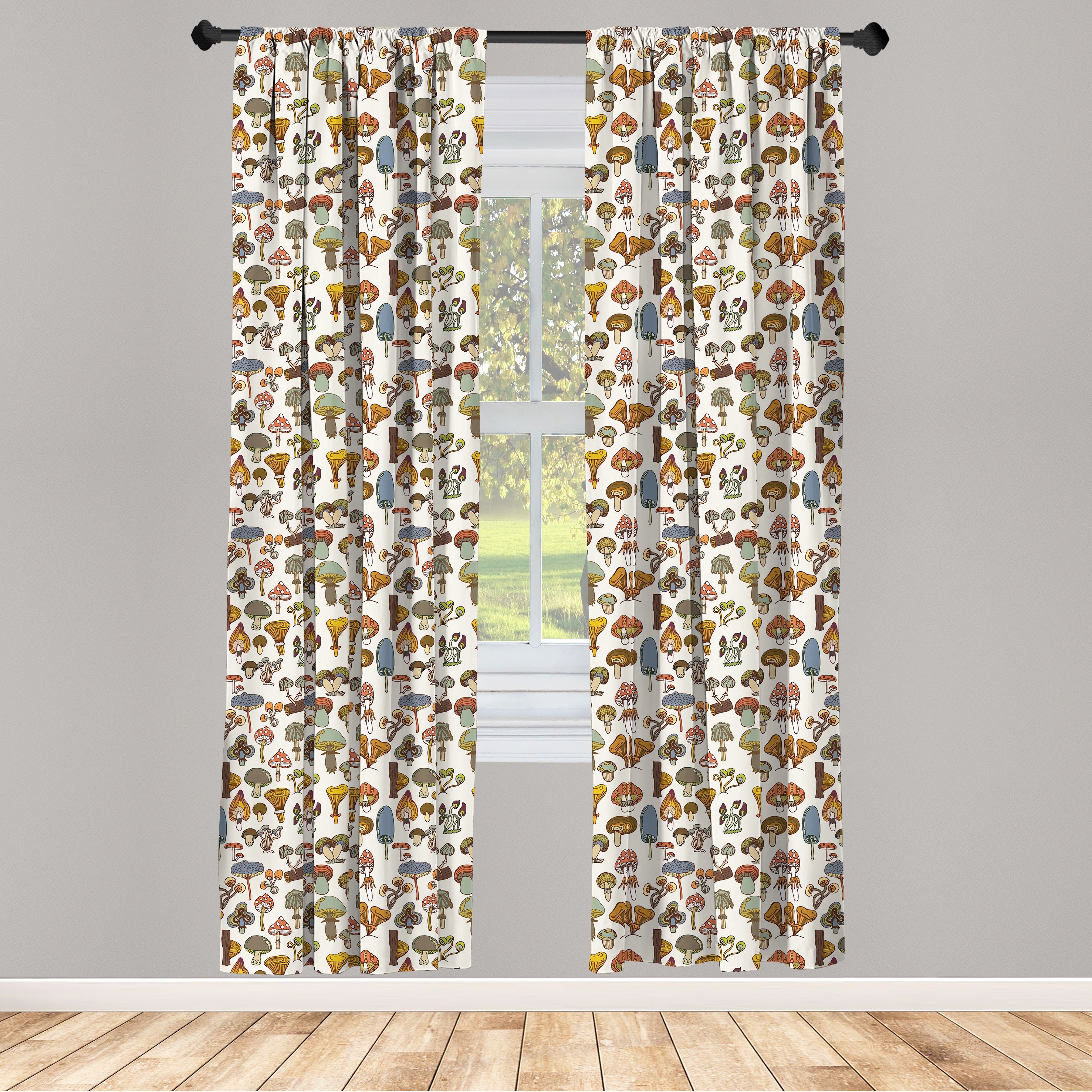 Gardine Vorhang für Wohnzimmer Schlafzimmer Dekor, Abakuhaus, Microfaser, Bunt Cartoon Pilze Muster
