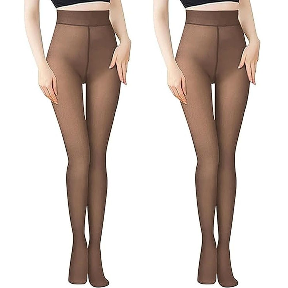 HoyoLee Feinstrumpfhose 2 Paar Thermo Strumpfhose für Damen Winter Feinstrumpfhose Pantyhose Wärmend Legging Gefütterte Plüschstrümpfe Größen Fleece Durchscheinend