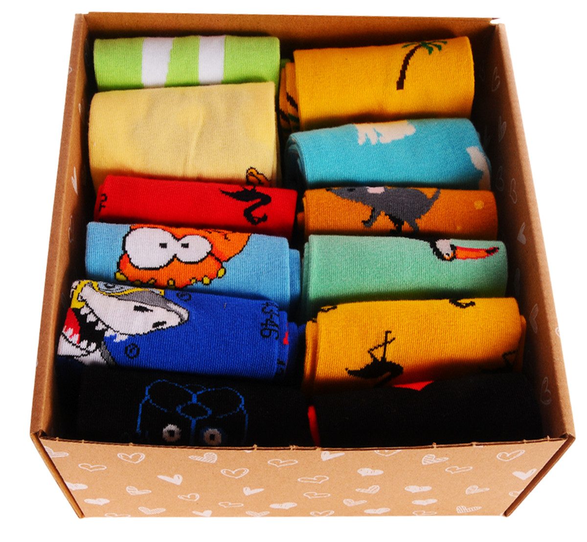 Martinex Socken 12 Paar bunte Socken Strümpfe im Geschenk Box lustig Großpackung weich, bunt, nahtlos, 35 36 37 38 39 40 41 42 43 44 45