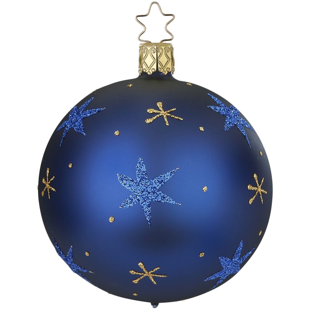 INGE-GLAS® Weihnachtsbaumkugel Sternenhimmel, mitternachtblau matt Ø8cm (1 St), mundgeblasen, handbemalt