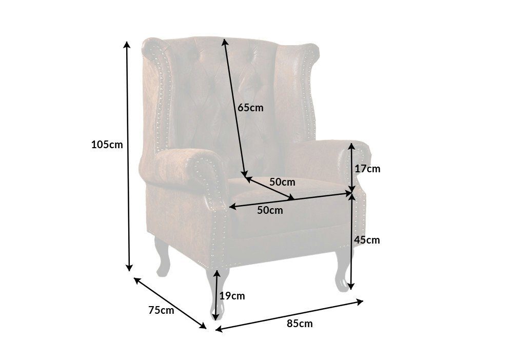 riess-ambiente Sessel CHESTERFIELD 85cm antik braun, Wohnzimmer · Microfaser · Nosagfederung