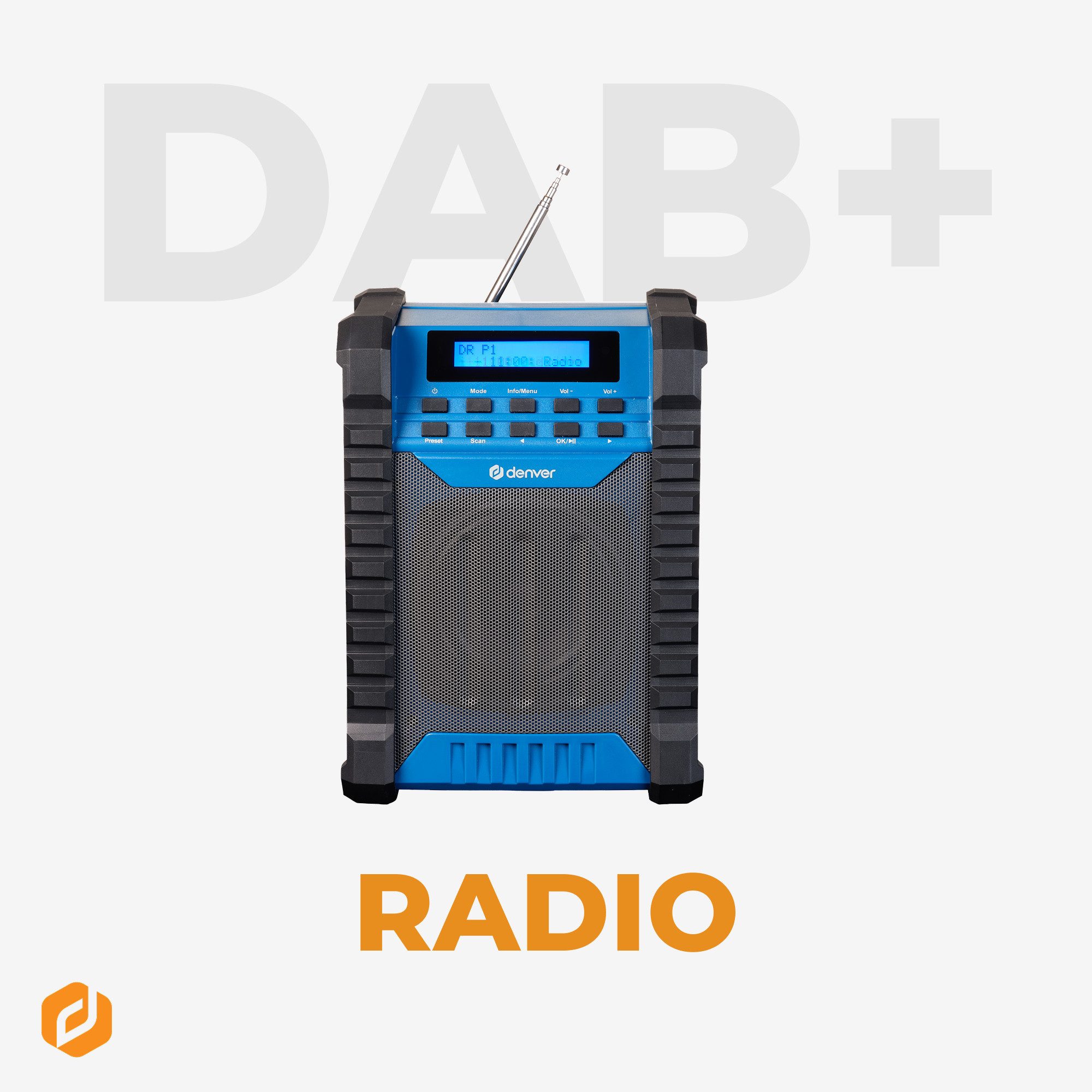 Denver WRD-60 Baustellenradio (DAB+, FM, 10 W, Spritzwasserschutz (IP54), integrierter Akku 2000 mAh (10 h Laufzeit)