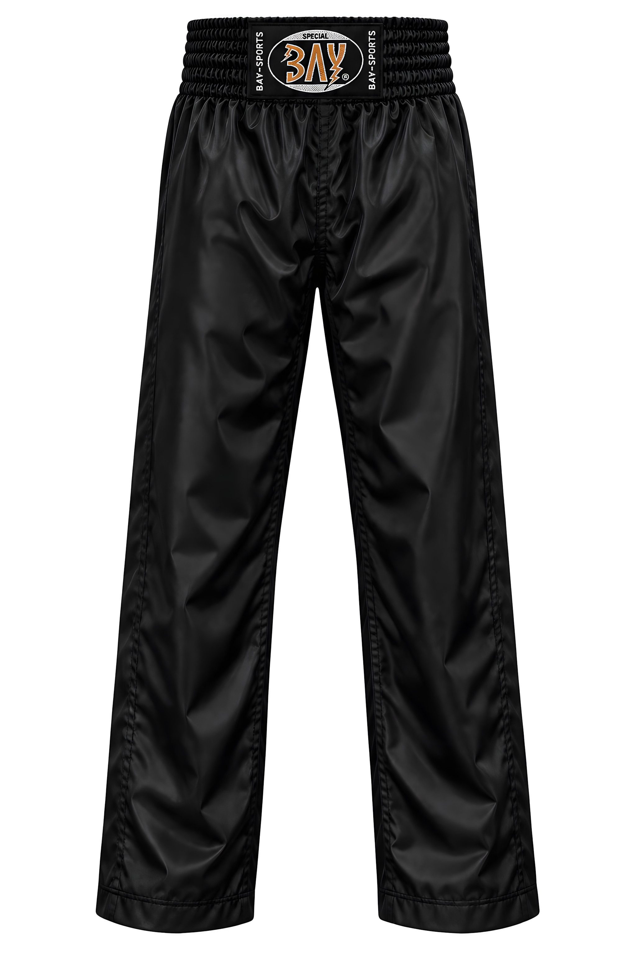 BAY-Sports Sporthose Kampfsporthose TOTAL BLACK Hose lang Kickboxhose Kickboxen lange, leichte, locker sitzende Trainingshose, Schwarz