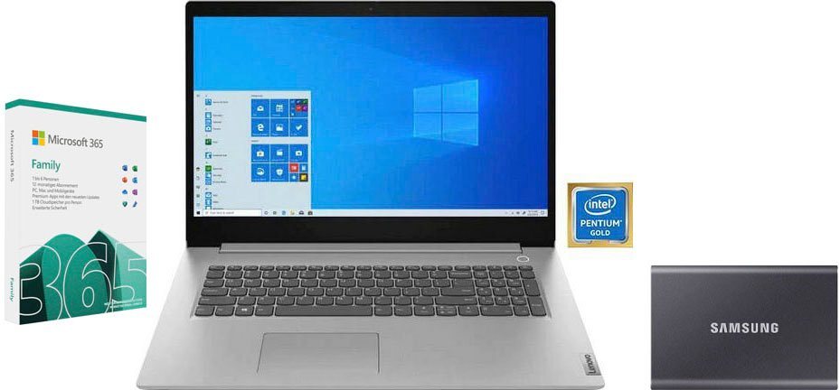 Lenovo IdeaPad 3 15ITL05 Notebook (39,62 cm/15,6 Zoll, Intel Pentium Gold  7505, UHD Graphics, 512 GB SSD, Inkl. Office Family 365 & Samsung Portable  SSD T7 1 TB Speicher)