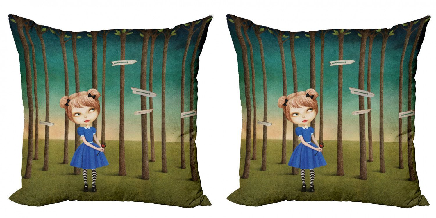 Kissenbezüge Modern Accent Doppelseitiger Digitaldruck, Abakuhaus (2 Stück), Wandgemälde Verlorene Mädchen im Wald