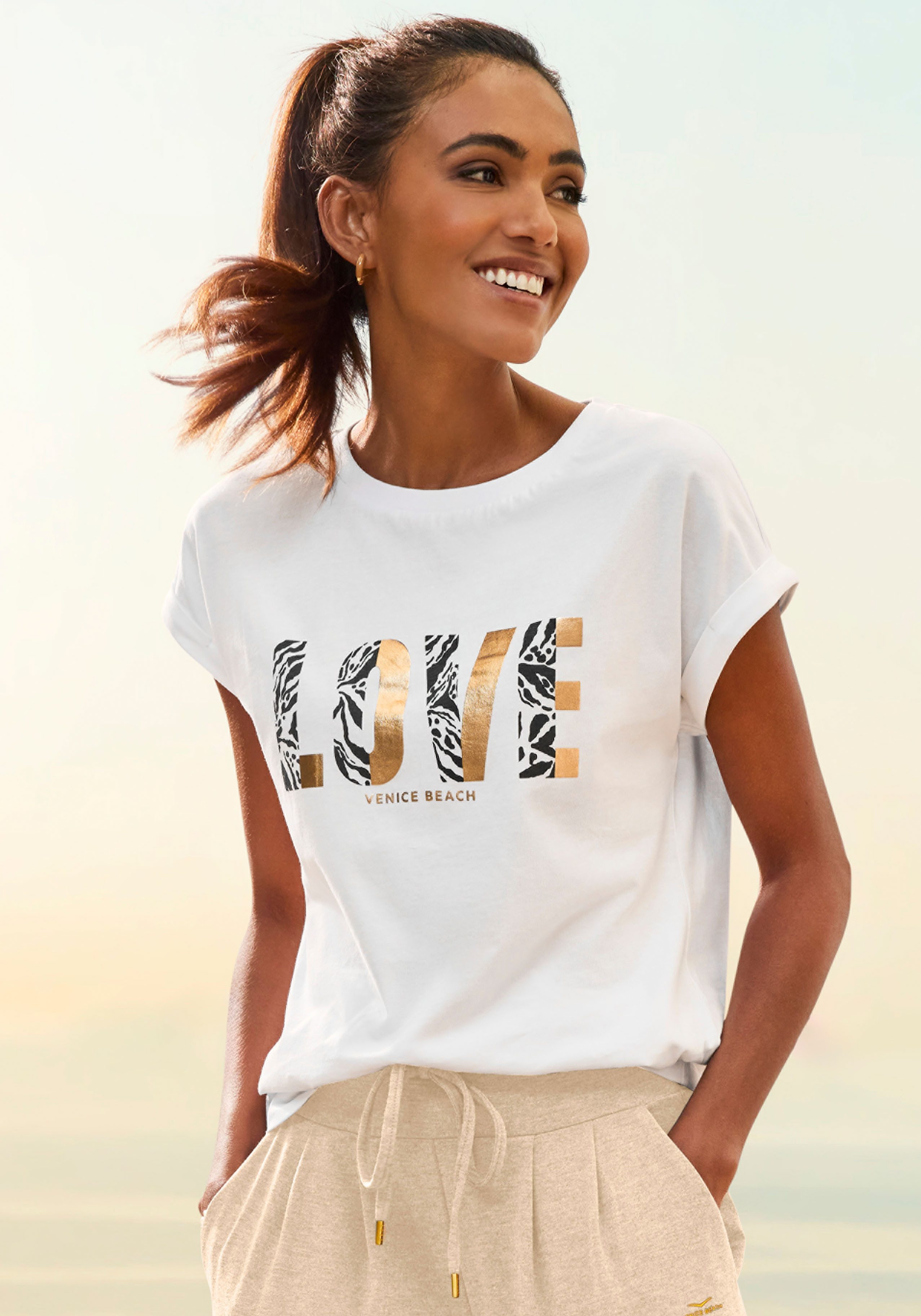 Venice Beach Kurzarmshirt mit Frontprint, T-Shirt günstig online kaufen