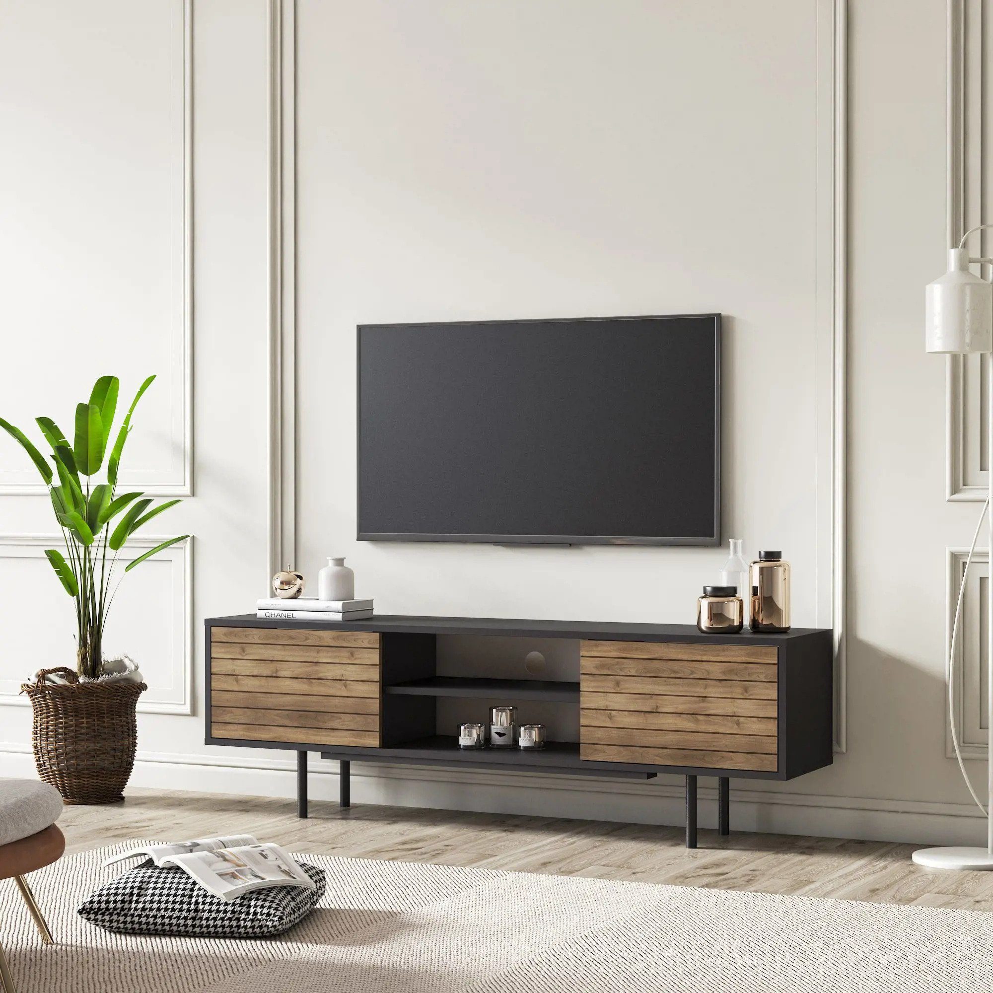 Minimadecor TV-Schrank Colosseo x oder 51cm Schwarz Weiß & -160cm x Nussbaum 35cm TV-Schränke schwarz/braun