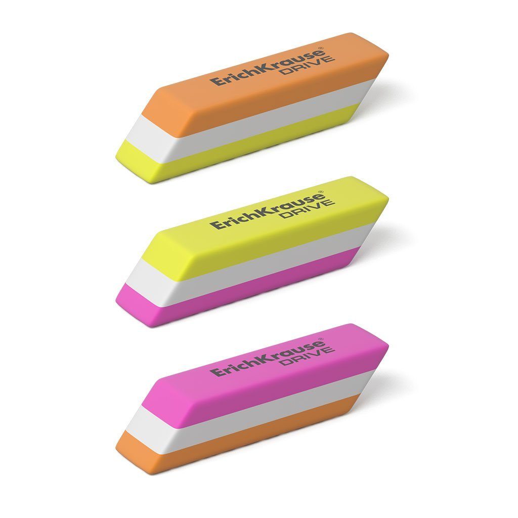 Erich Krause Radiergummi, Radiergummi weich 5,5 x 1,5 x 1,3 cm weiß rosa gelb orange 36 Stück