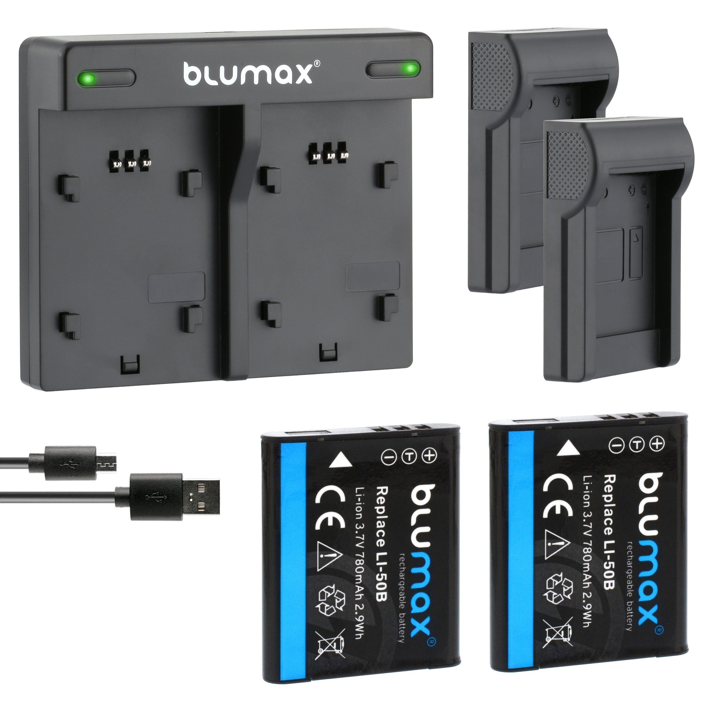 Blumax Set mit Lader für Olympus Li-50B, SZ-14 780 mAh Kamera-Akku