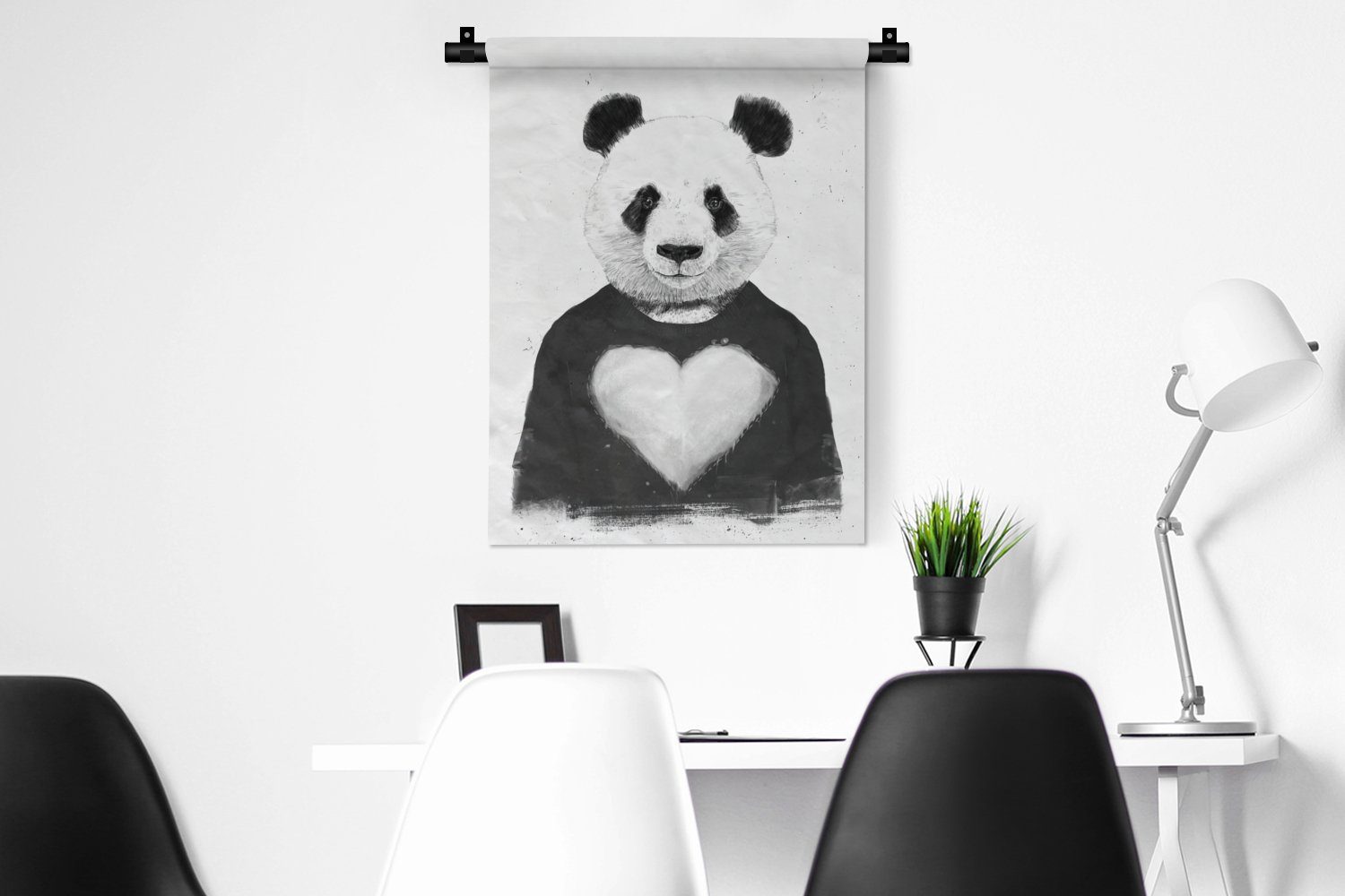 Deko - Panda Wand, der Tapisserie, an Schlafzimmer Pullover Wohnzimmer, - Wanddekoobjekt Herz für - Tiere, MuchoWow