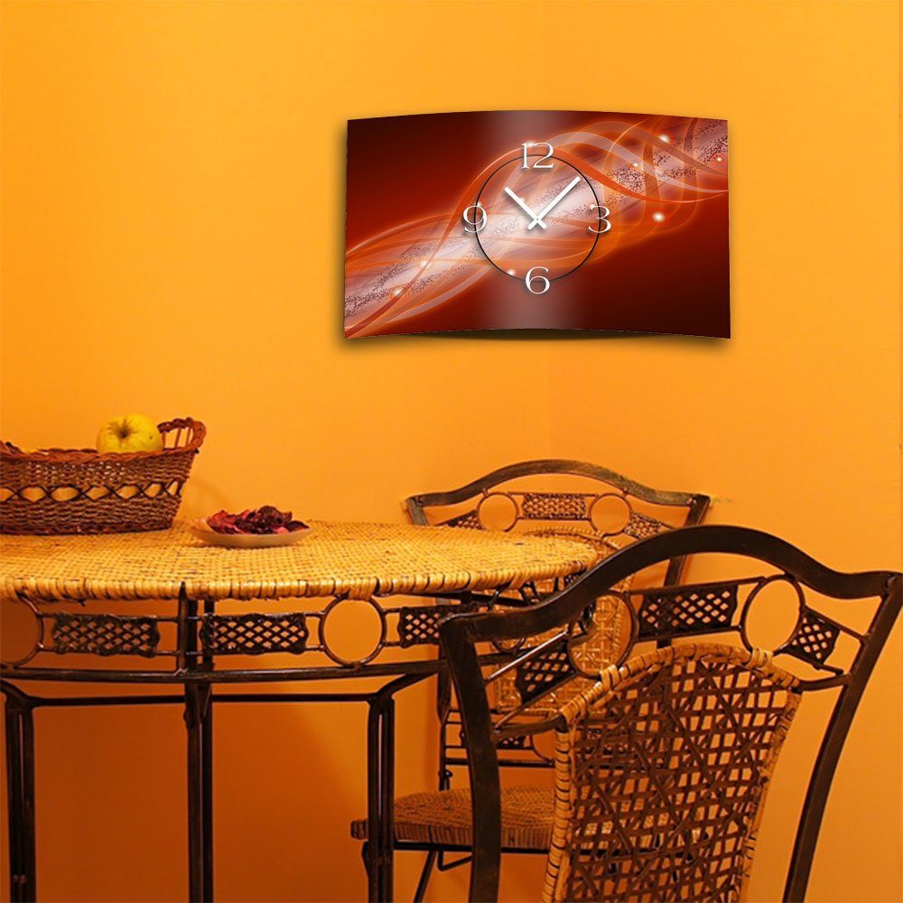 Alu-Dibond) 3D-Optik dixtime aus Wanduhren modernes Wanduhr leise rot Abstrakt (Einzigartige 4mm Wanduhr Designer orange Design