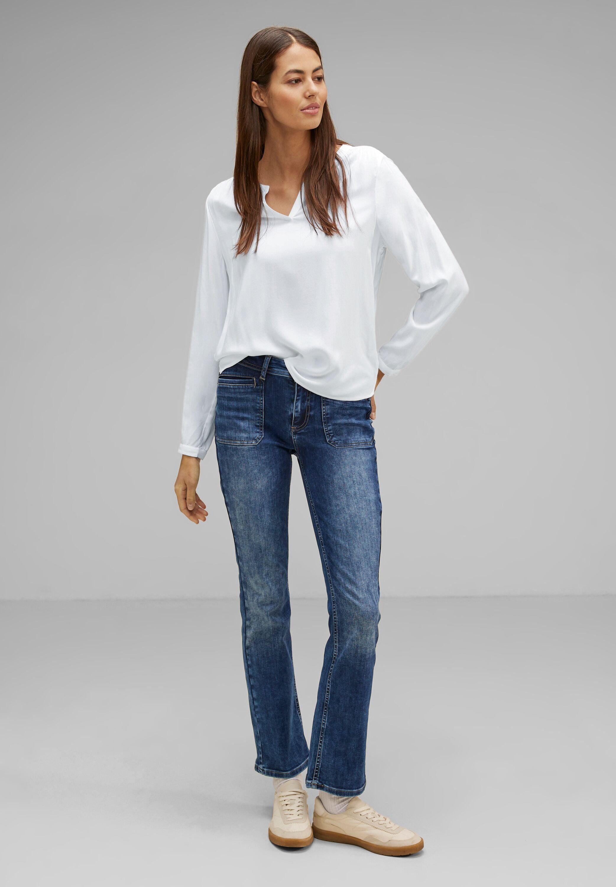 STREET ONE Langarmbluse mit geschlitztem Rundhalsausschnitt