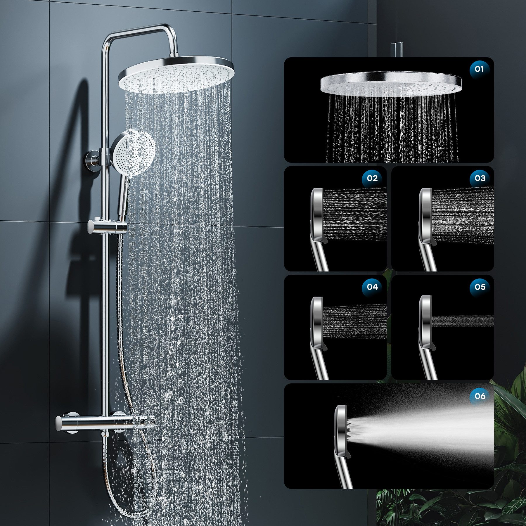 HOROW Brausegarnitur Duschsystem ohne Armatur, Regendusche Set Chrom mit Me günstig online kaufen