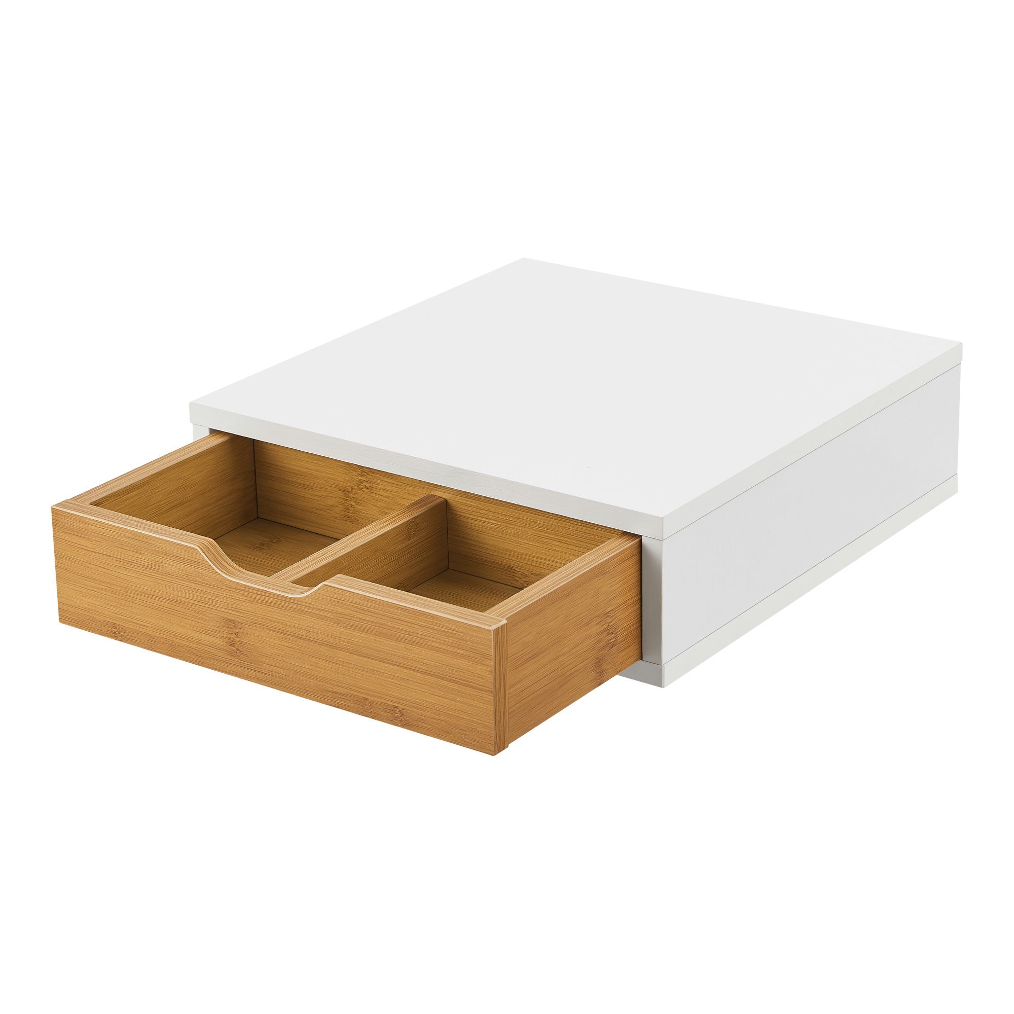 Weiß/Bambusoptik en.casa Schubladenbox, Organizer »Vieremä« Schreibtisch 9x30x31cm