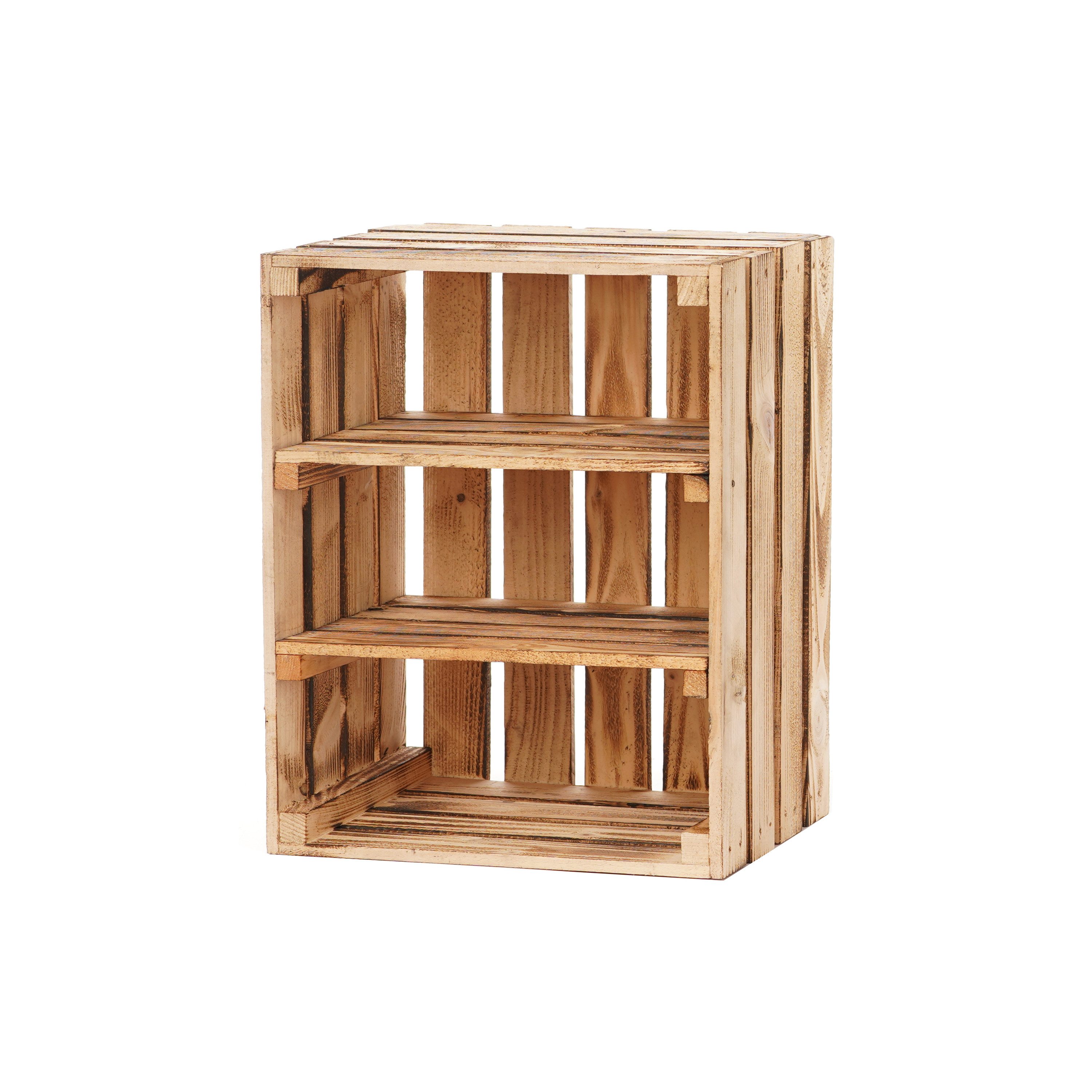 GrandBox Dekokiste Holz Kiste 50x40x30 cm geflammt Vintage mit 2 Brettern (1er Set)